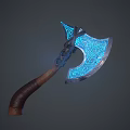 Decorative Axe Ornament With Intricate Blue Glowing Patterns And Wooden Handle