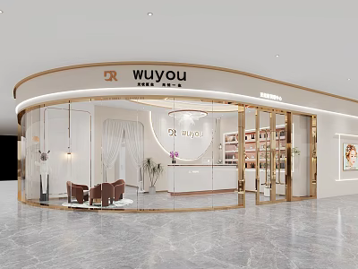 Modern Elegant Beauty Hair Salon Interior Design With Glass Front Reception Area And Styling Chairs 3d model