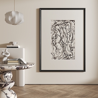 Abstract Decorative Painting Black and White Line Hanging Painting 3d model