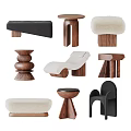 Modern Stool Designs Featuring Wooden Frames Plush Seats And Various Unique Shapes 3d model