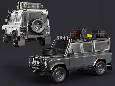 Vintage Off Road Cars With Roof Racks Spare Tires And Round Headlights 3d model