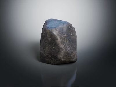 Decorative Ornament Set With Textured Stone Piece Gray Blue Hue Dark Background And Reflection 3d model