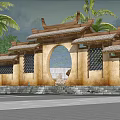 Archway style door opening view wall 3d model
