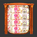 Brown Rattan Leisure Chair With Armrests Woven Backrest Round Base And Patterned Cushion