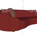 Red Curved Sectional Sofa With Teddy Fabric And Patterned Decorative Pillows 3d model