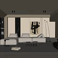 Modern Living Room Interior With Beige Sofa Black Accent Chair Abstract Painting And Floor Lamp