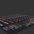 Various Weapons Including Swords Axes Spears Hammers and Decorative Shields with Diverse Designs