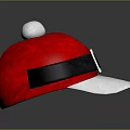 Red Santa Style Hat with White Pom Pom Black Band Gold Buckle and White Brim