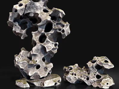 Artistic Porous Stone And Wood Decorative Sculptures With Unique Irregular Shapes 3d model