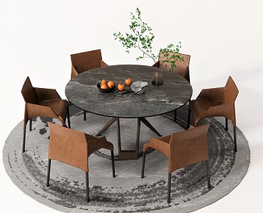 Modern Dining Table and Chair Combination Dining Table and Chair Dining Table Dining Chair Leisure Chair Round Table 3d model