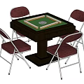 Mahjong Entertainment Table with Four Chairs Dark Red Seats Metal Legs Green Surface Black Frame