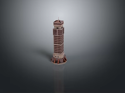 Tall Tower Building Model With Multi Story Brown White Exterior Red Base Decoration And Reflection 3d model
