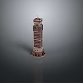 Tall Tower Building Model With Multi Story Brown White Exterior Red Base Decoration And Reflection