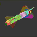 Olive Green Missile With Yellow Stripes And Fins 3D Model Design