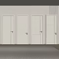 Modern Interior Featuring Multiple Hinged Doors With Metal Handles Wooden Floor And Carpet