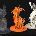 Colorful Fluid Form Sculptures With Transparent Orange And White Carvings On Round Bases
