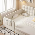 Cozy Children's Bed With Upholstered Headboard Guardrail Cloud Cushion Animal Print Mattress And Pillow