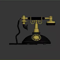 Vintage Telephone With Black Base Gold Accents Rotary Dial And Black Cord Design