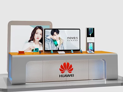 Huawei Retail Display Counter Featuring NOVA 2 Smartphones And Digital Screens 3d model