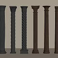 Decorative Columns Featuring Various Twisted Patterns Classical Capitals and Dark Brown Colors 3d model