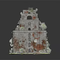 Historic Multi Tiered Ancient Architecture With Cross On Top And Green Plants