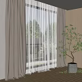 Beige Curtains With White Sheer Panels And Green Potted Plant In Indoor Natural Light