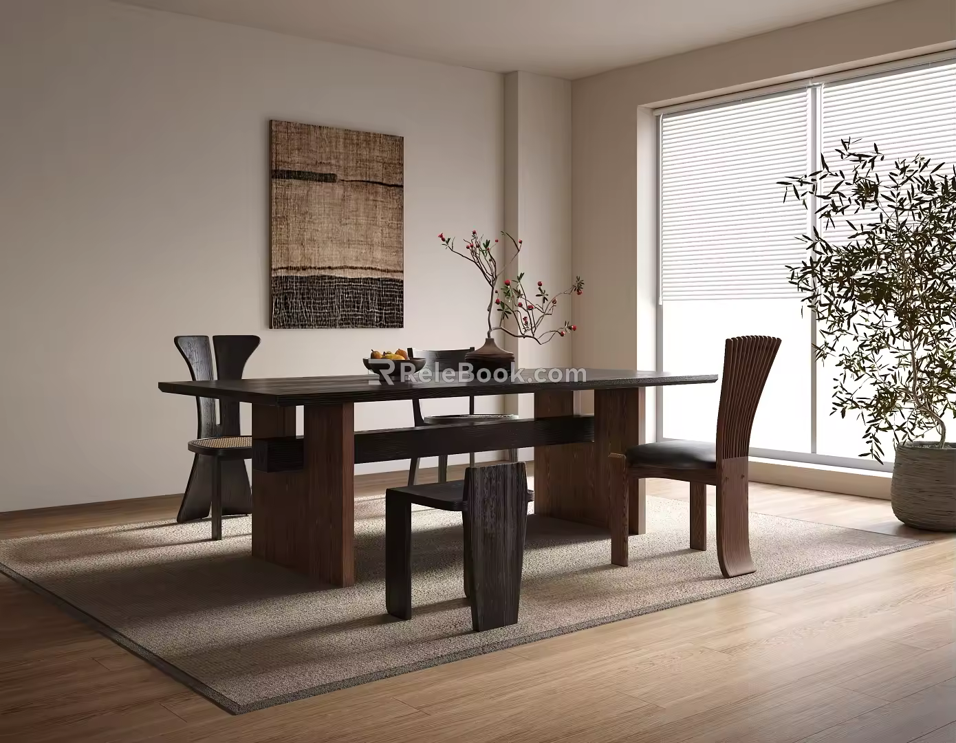 Wind Dining Table and Chair Combination Wind Restaurant Modern Middle and Ancient Style Dining Table and Chair 3d model