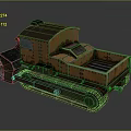 Old Style Tracked Truck Featuring Rustic Orange Cab And Metal Cargo Bed