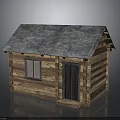 Log Cabin Exterior With Gray Roof Wooden Door And Window