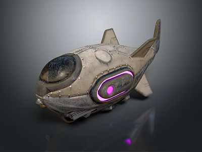 Futuristic Water Vehicle With Metallic Body Round Window And Purple Glowing Lights 3d model