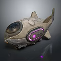 Futuristic Water Vehicle With Metallic Body Round Window And Purple Glowing Lights
