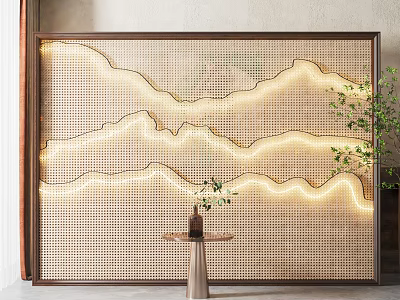 Modern Wooden Lattice Room Divider With Mountain Pattern Lighting For Interior Decor 3d model
