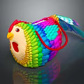 Colorful Woven Chicken Shaped Bag With Rainbow Design And Red Handle
