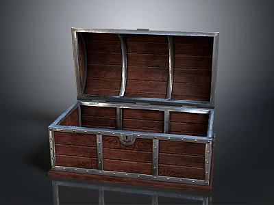 Durable Open Wooden Storage Chest With Metal Borders For Home Use 3d model