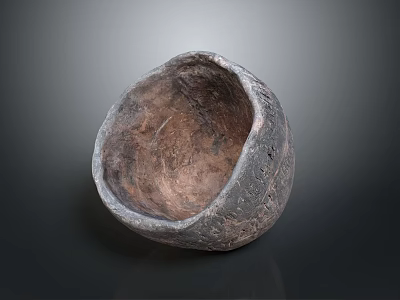 Handcrafted Bowl Shaped Sculpture Carving With Textured Surface And Artistic Design 3d model