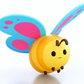 Cartoon Flying Bee With Yellow Body Blue Pink Wings And Cute Smiling Face Toy Design