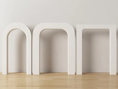 White Arches In Minimalist Space With Light Wall And Wooden Floor 3d model