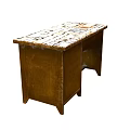 Vintage Wooden Desk With Worn Mosaic Tile Top Single Drawer And Open Shelf