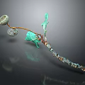 Wood And Stone Art Sculpture With Green Stone Parts And Natural Wooden Branches