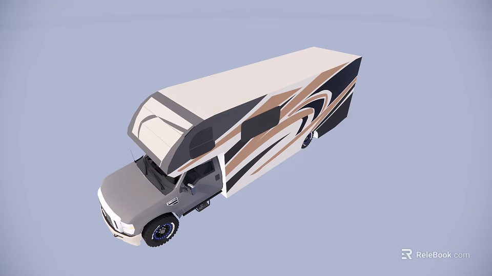 Modern Recreational Vehicle With White Roof And Brown Black Striped Exterior 3d model 