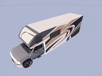 Modern Recreational Vehicle With White Roof And Brown Black Striped Exterior 3d model