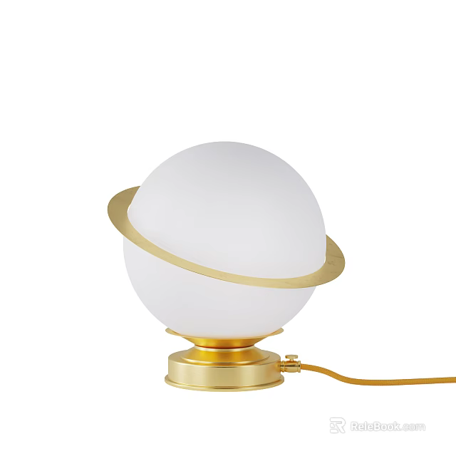 Modern Floor Lamp With White Spherical Shade And Golden Ring Decoration 3d model 