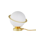 Modern Floor Lamp With White Spherical Shade And Golden Ring Decoration