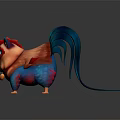 Vibrant Game and Movie Character With Cat Like Face Rooster Comb Blue Feathered Tail