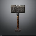 Decorative Warhammer Weapon With Carved Patterns On Metallic Head And Brown Wrapped Handle