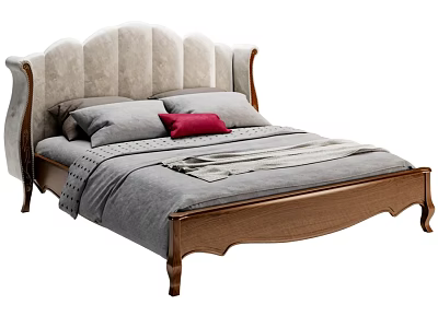 Luxury Velvet Upholstered Double Bed With Classic Solid Wood Frame And Cozy Stylish Bedding 3d model
