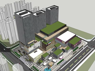 Modern Commercial Building Featuring Shower Sauna Facilities And Green Roof Design 3d model
