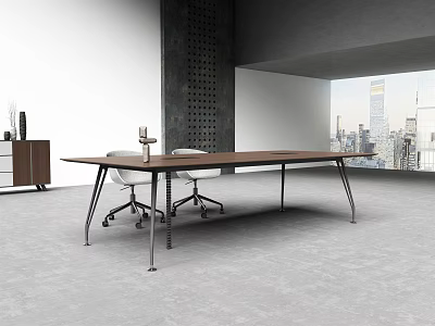 Modern Wooden Top Conference Table With Metal Legs And Chairs In Office City View 3d model