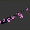 Elegant Purple Vase With Pink Blooms And Gold Mountain Pattern On Dark Background With Reflection