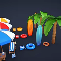 Beachwear And Accessories Featuring Flip Flops Umbrella And Beach Chairs 3d model